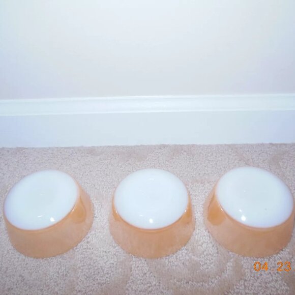 VINTAGE Anchor Hocking Fire King 6 ounce Peach Custard Bowl Dish set 1960's lot - Picture 3 of 3